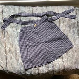 Vintage Plaid Kids Shorts with Suspenders and Pockets